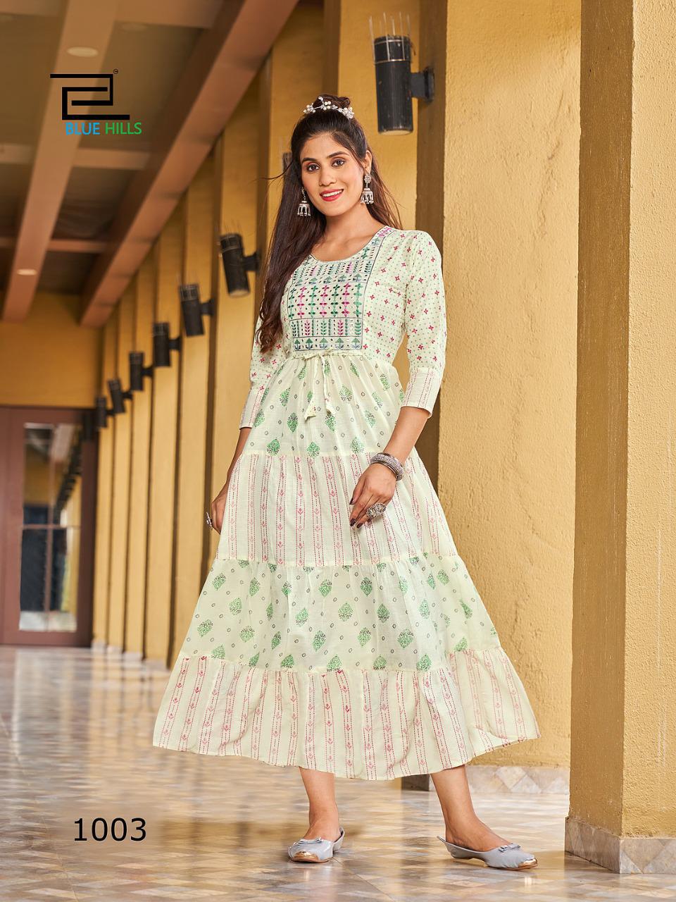 Blue Hills Sizzling Fancy Party Wear Cotton Printed Long Anarkali Kurti Collection